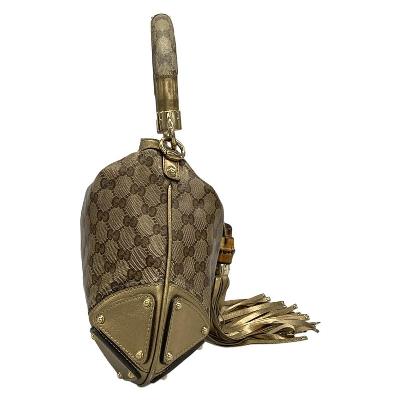 Gucci Handbag Indy Beige Dark Brown Gold Leather X Dark