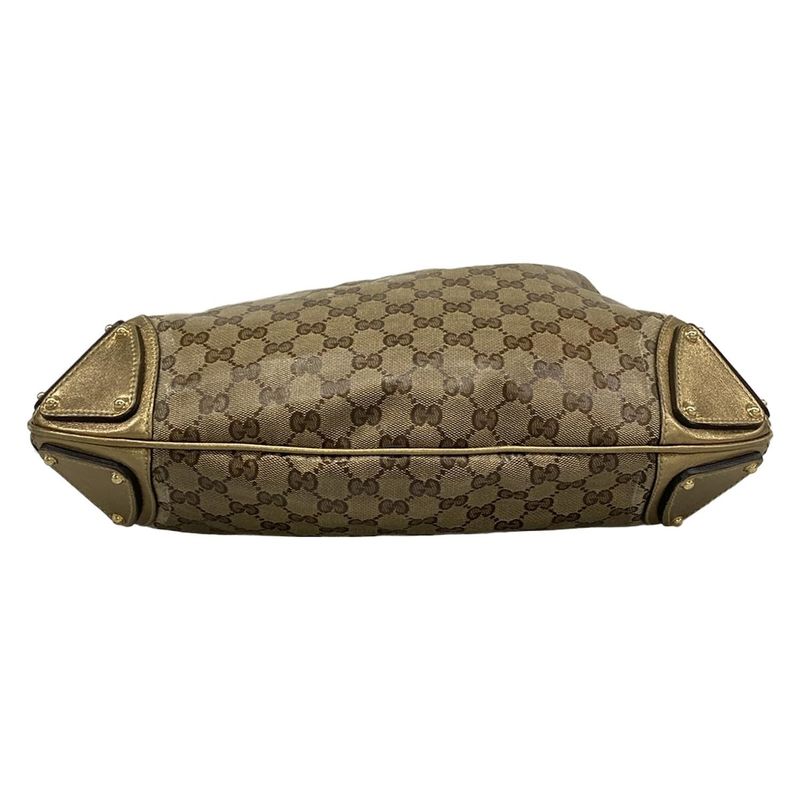 Gucci Handbag Indy Beige Dark Brown Gold Leather X Dark