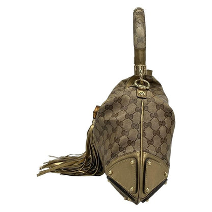 Gucci Handbag Indy Beige Dark Brown Gold Leather X Dark