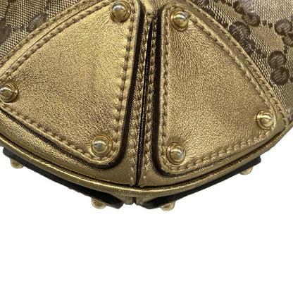 Gucci Handbag Indy Beige Dark Brown Gold Leather X Dark