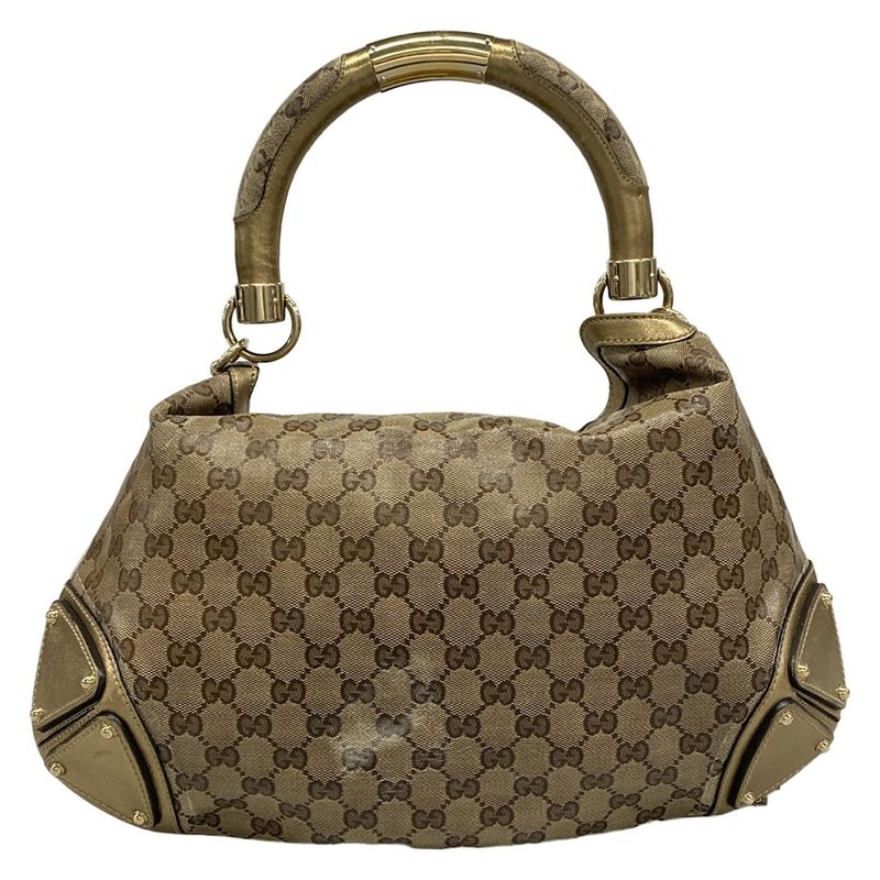 Gucci Handbag Indy Beige Dark Brown Gold Leather X Dark