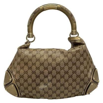 Gucci Handbag Indy Beige Dark Brown Gold Leather X Dark