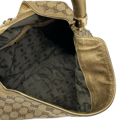 Gucci Handbag Indy Beige Dark Brown Gold Leather X Dark