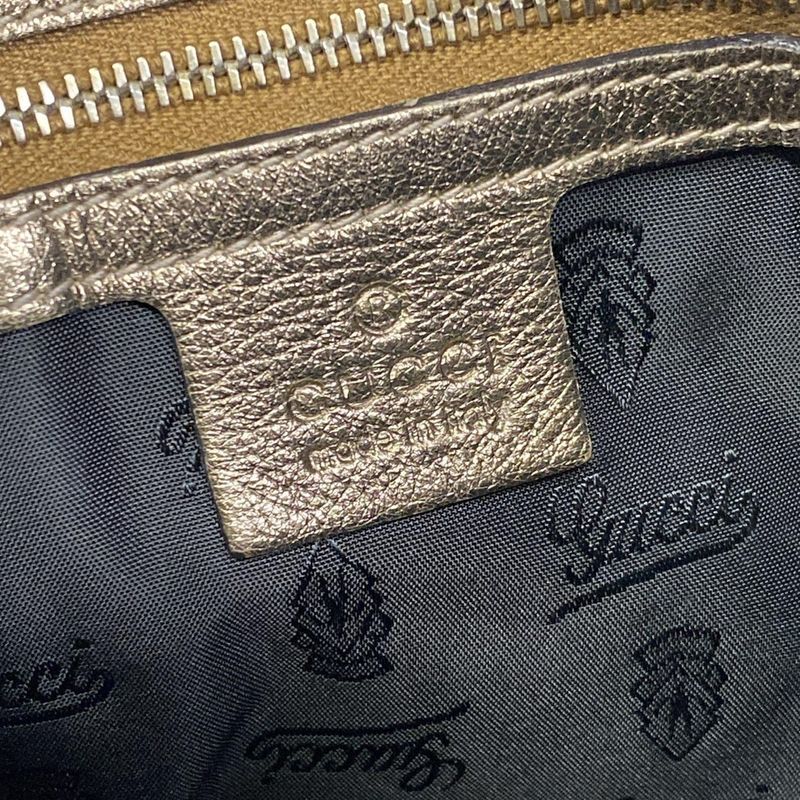 Gucci Handbag Indy Beige Dark Brown Gold Leather X Dark