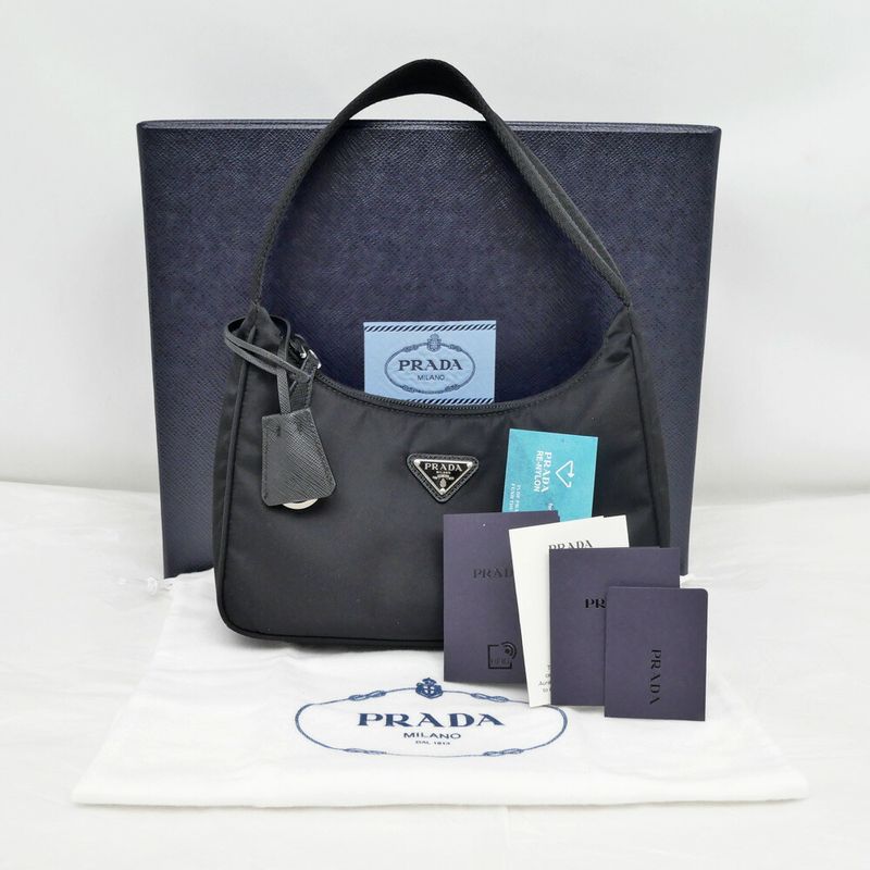 Prada Re-Nylon Black Silver Nylon Shoulder Bag