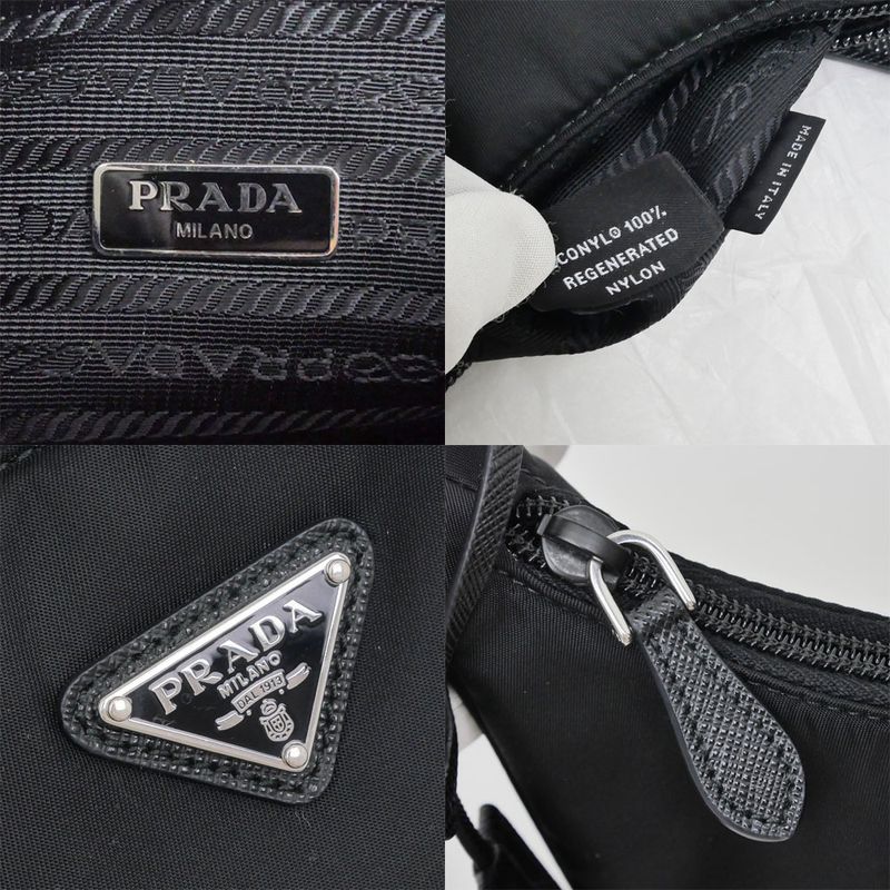 Prada Re-Nylon Black Silver Nylon Shoulder Bag