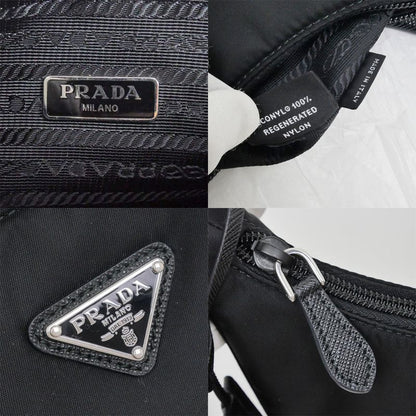 Prada Re-Nylon Black Silver Nylon Shoulder Bag