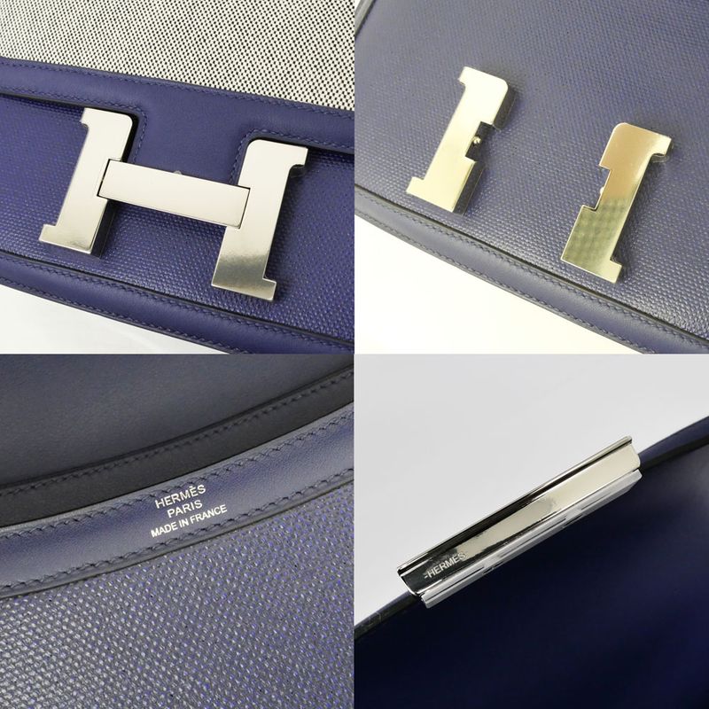 Hermes Constance 3 Blue Silver Toile Ash Berlinne Veau Handbag