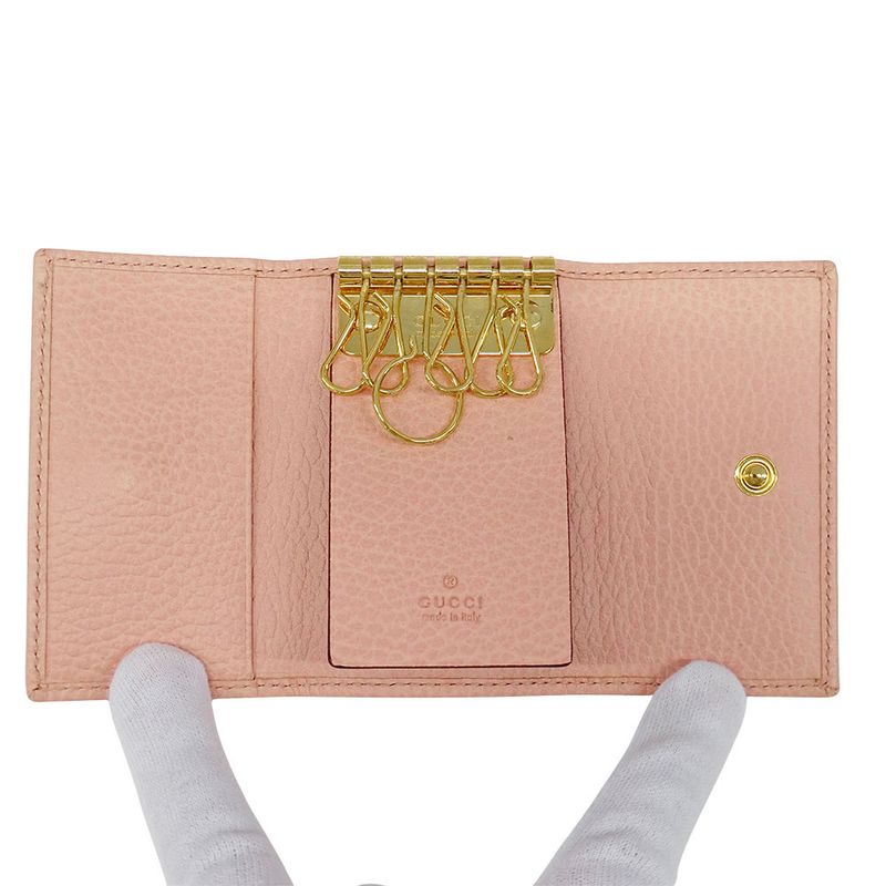 Gucci Key Case Leather Petit Marmont Double Pink Key Holder