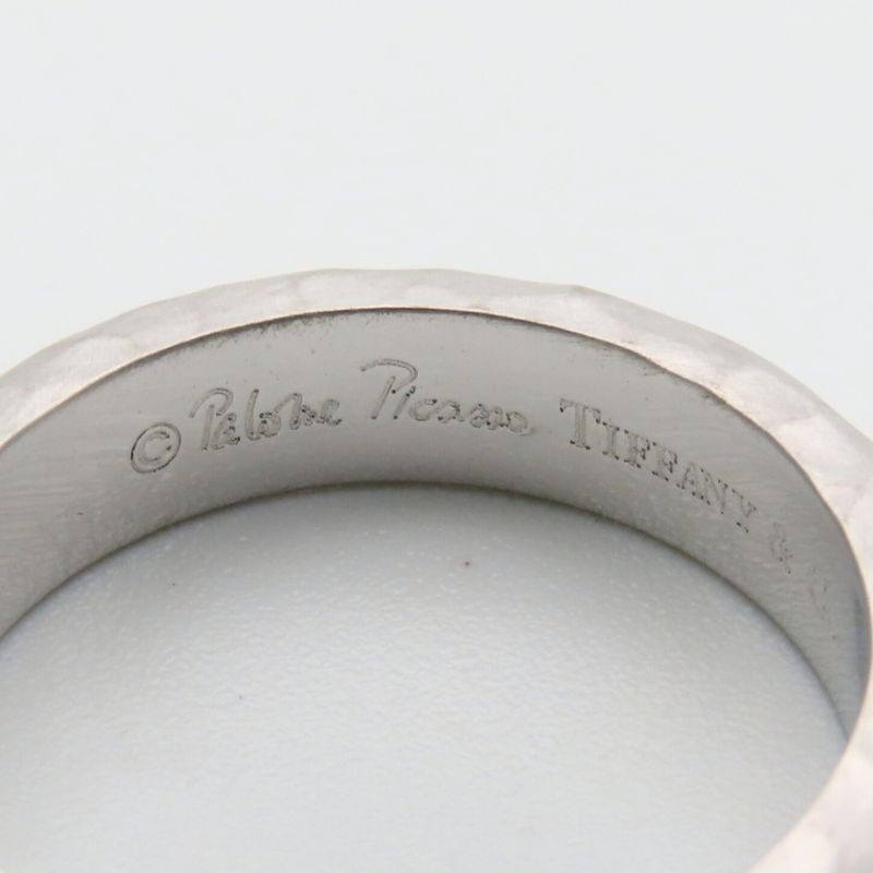 Tiffany & Co Ring Hammered 18K White Gold Diamond Silver