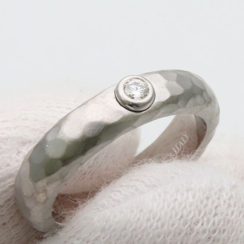 Tiffany & Co Ring Hammered 18K White Gold Diamond Silver