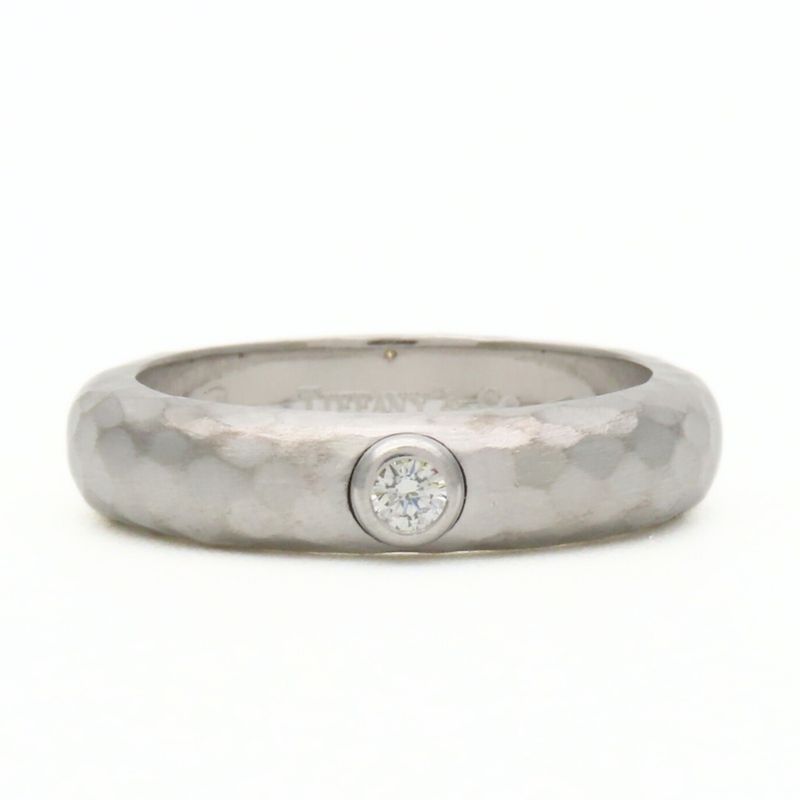 Tiffany & Co Ring Hammered 18K White Gold Diamond Silver