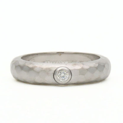 Tiffany & Co Ring Hammered 18K White Gold Diamond Silver