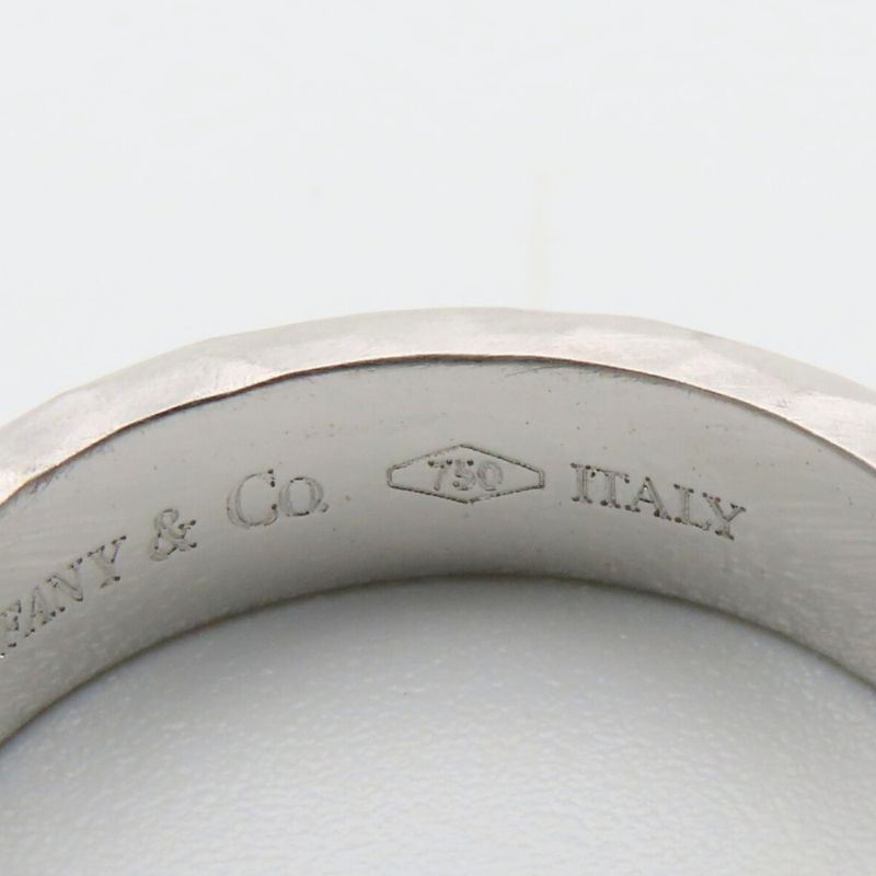 Tiffany & Co Ring Hammered 18K White Gold Diamond Silver