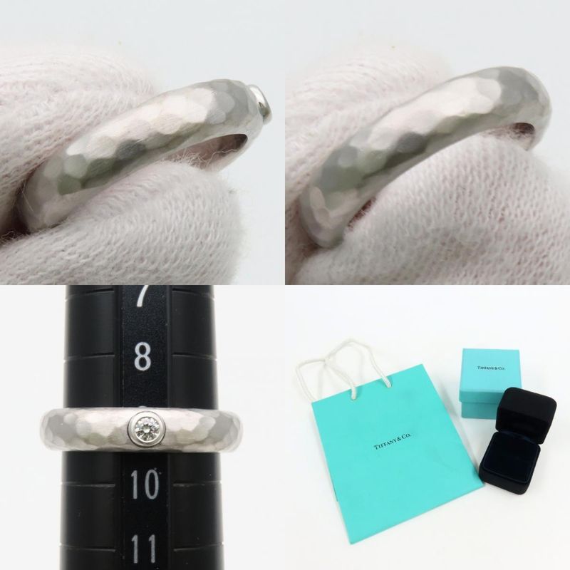 Tiffany & Co Ring Hammered 18K White Gold Diamond Silver