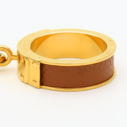 Hermes Scarf Ring Kelly Cadena Motif Metal Leather Gold Brown Plated