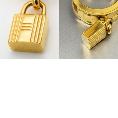 Hermes Scarf Ring Kelly Cadena Motif Metal Leather Gold Brown Plated