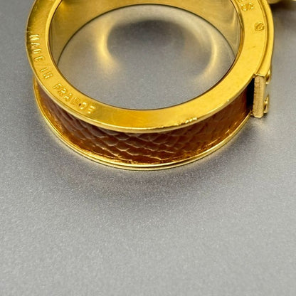 Hermes Scarf Ring Kelly Cadena Motif Metal Leather Gold Brown Plated