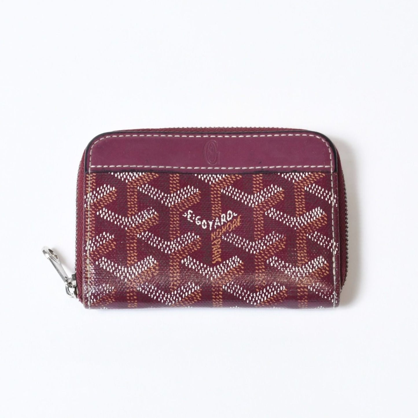 Goyard Matignon PM Card Case Coin Purse Din Canvas Leather Red Silver