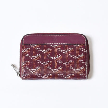 Goyard Matignon PM Card Case Coin Purse Din Canvas Leather Red Silver