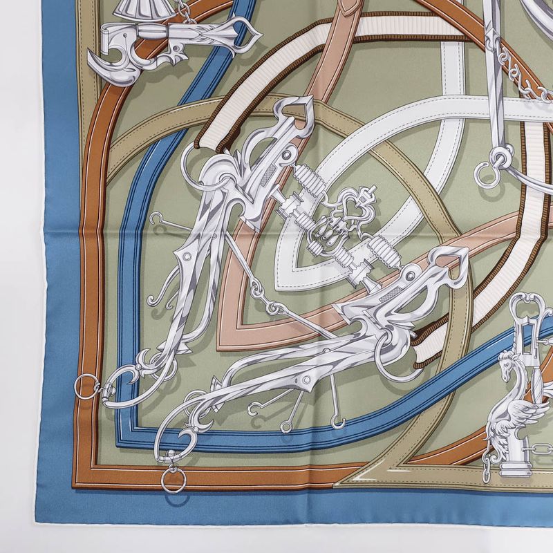 Hermes Carre 90 Legendary Harness Scarf Silk Veil Armand Blue Jean