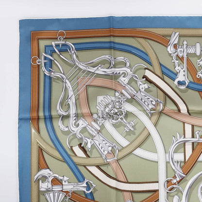 Hermes Carre 90 Legendary Harness Scarf Silk Veil Armand Blue Jean