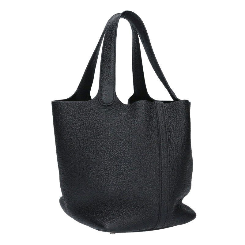 Hermes Picotin MM Taurillon Clemence Leather Handbag Black