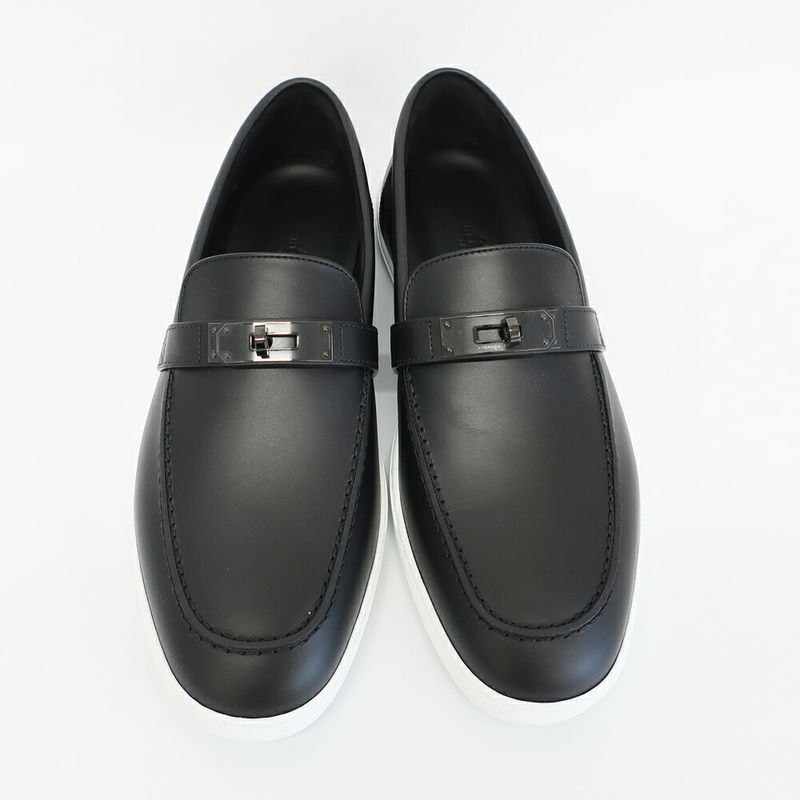 Hermes Moccasins Mind Loafers Kelly Black Calf Notation 42