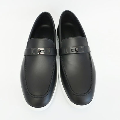 Hermes Moccasins Mind Loafers Kelly Black Calf Notation 42