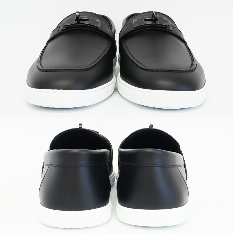 Hermes Moccasins Mind Loafers Kelly Black Calf Notation 42