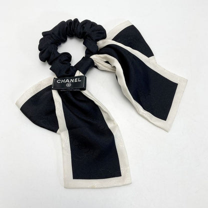 Chanel Ribbon Scrunchie Camellia Black White Silk Hair