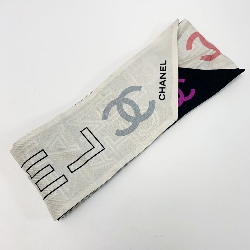 Chanel Scarf Scrunchie Set CC Logo Multicolor Silk