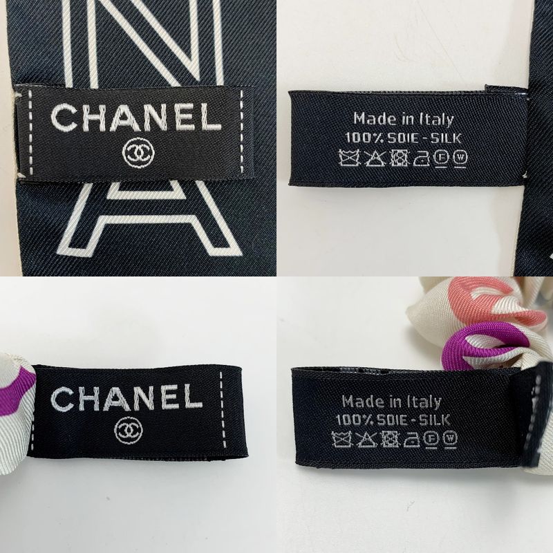 Chanel Scarf Scrunchie Set CC Logo Multicolor Silk
