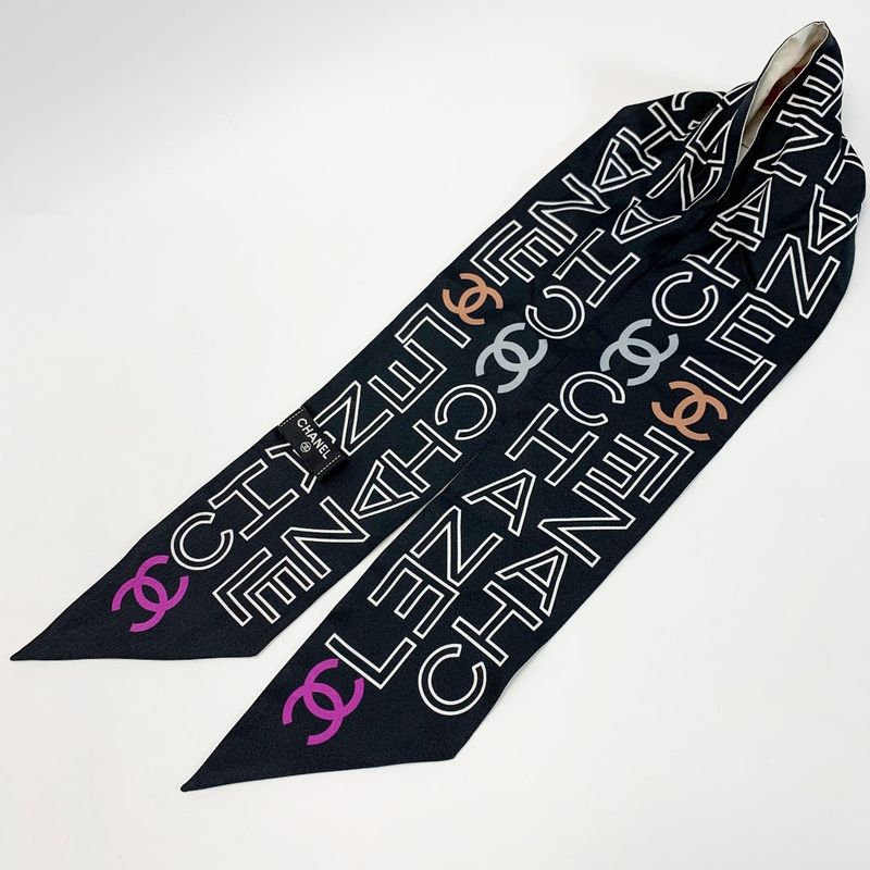 Chanel Scarf Scrunchie Set CC Logo Multicolor Silk