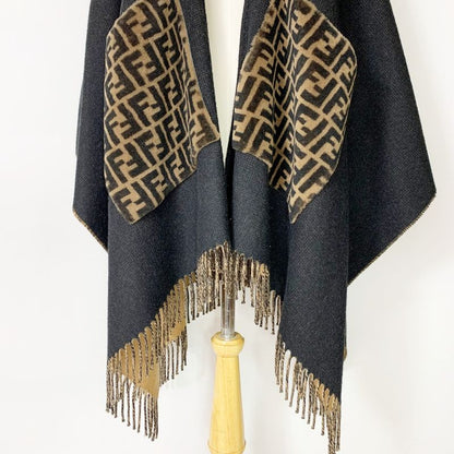 Fendi Poncho Zucca Pattern Black Brown Jacket