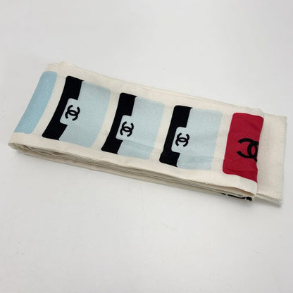 Chanel Headband Thin Scarf Twilly White Blue Silk