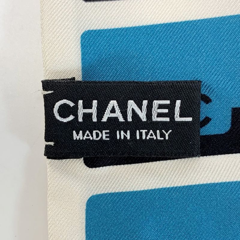 Chanel Headband Thin Scarf Twilly White Blue Silk