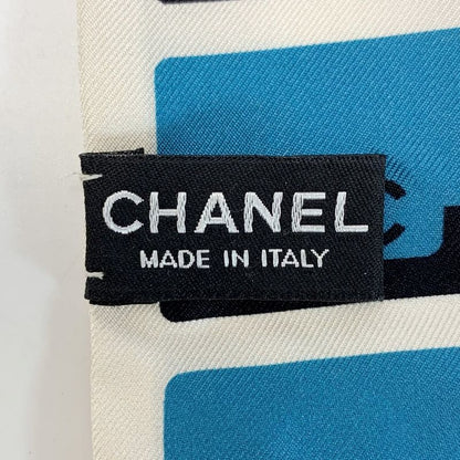 Chanel Headband Thin Scarf Twilly White Blue Silk