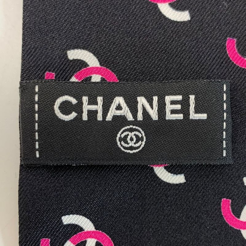 Chanel Headband Thin Scarf Twilly Black Pink Silk