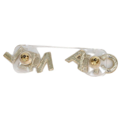Chanel Gold Rhinestone Logo Earrings