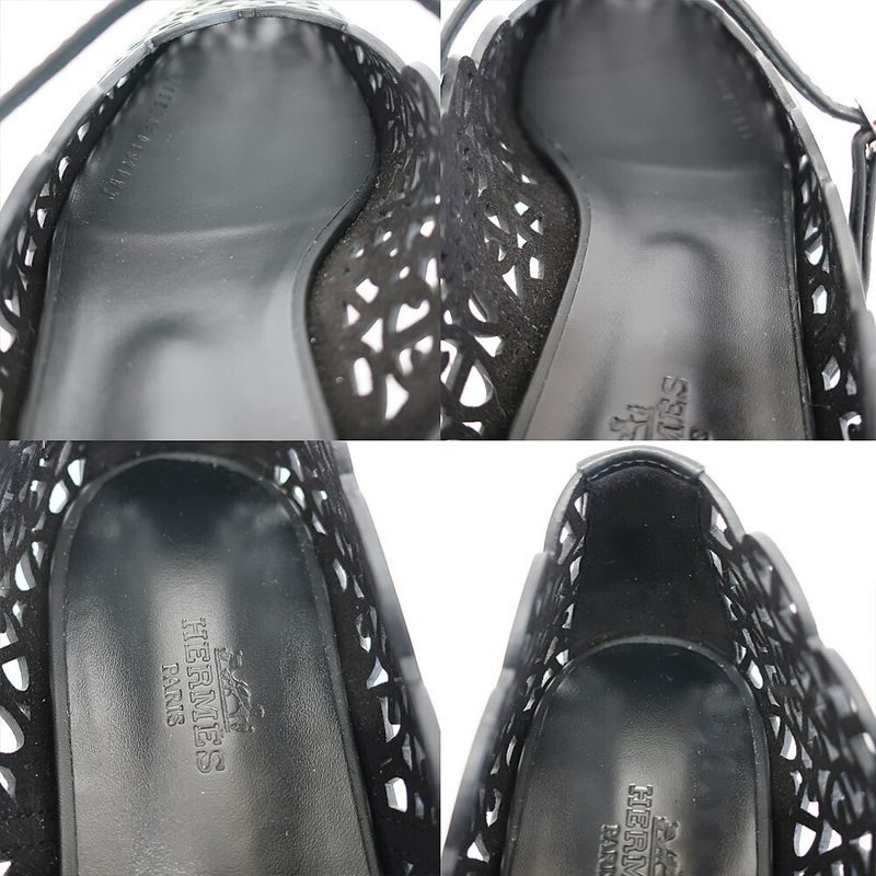 Hermes Ballet Shoes Meri Chaine D'ancre Black Calf Notation 38.5