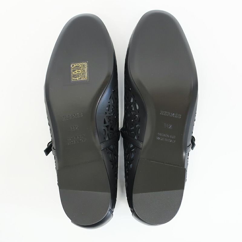 Hermes Ballet Shoes Meri Chaine D'ancre Black Calf Notation 38.5