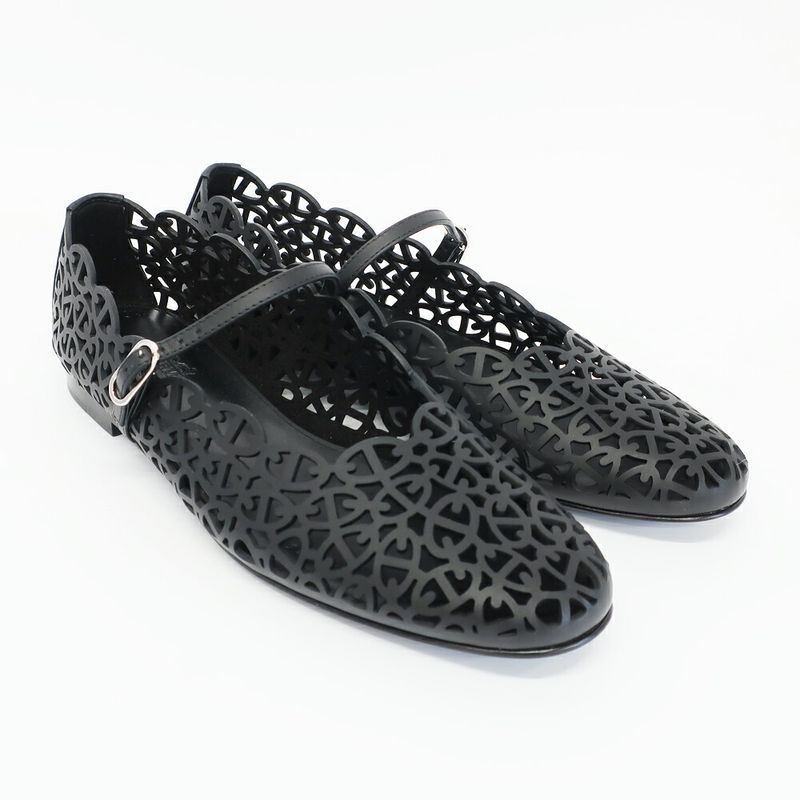 Hermes Ballet Shoes Meri Chaine D'ancre Black Calf Notation 38.5