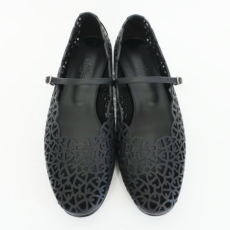 Hermes Ballet Shoes Meri Chaine D'ancre Black Calf Notation 38.5