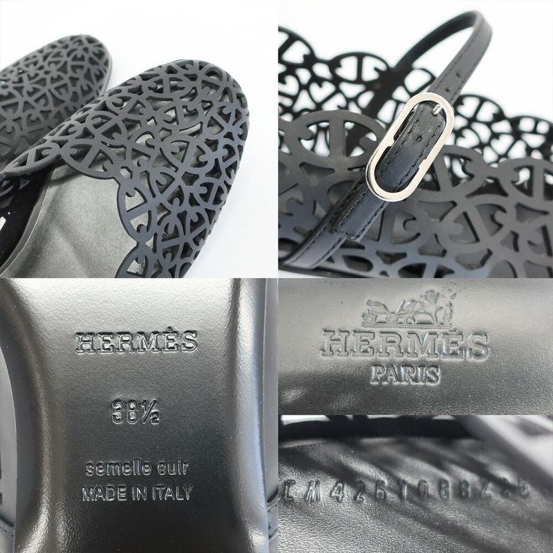 Hermes Ballet Shoes Meri Chaine D'ancre Black Calf Notation 38.5