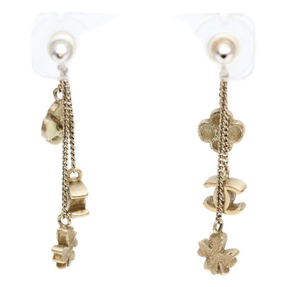 Chanel Gold CC Logo Clover Chain Pearce Earrings