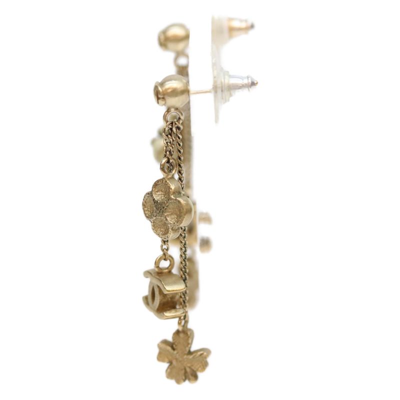 Chanel Gold CC Logo Clover Chain Pearce Earrings