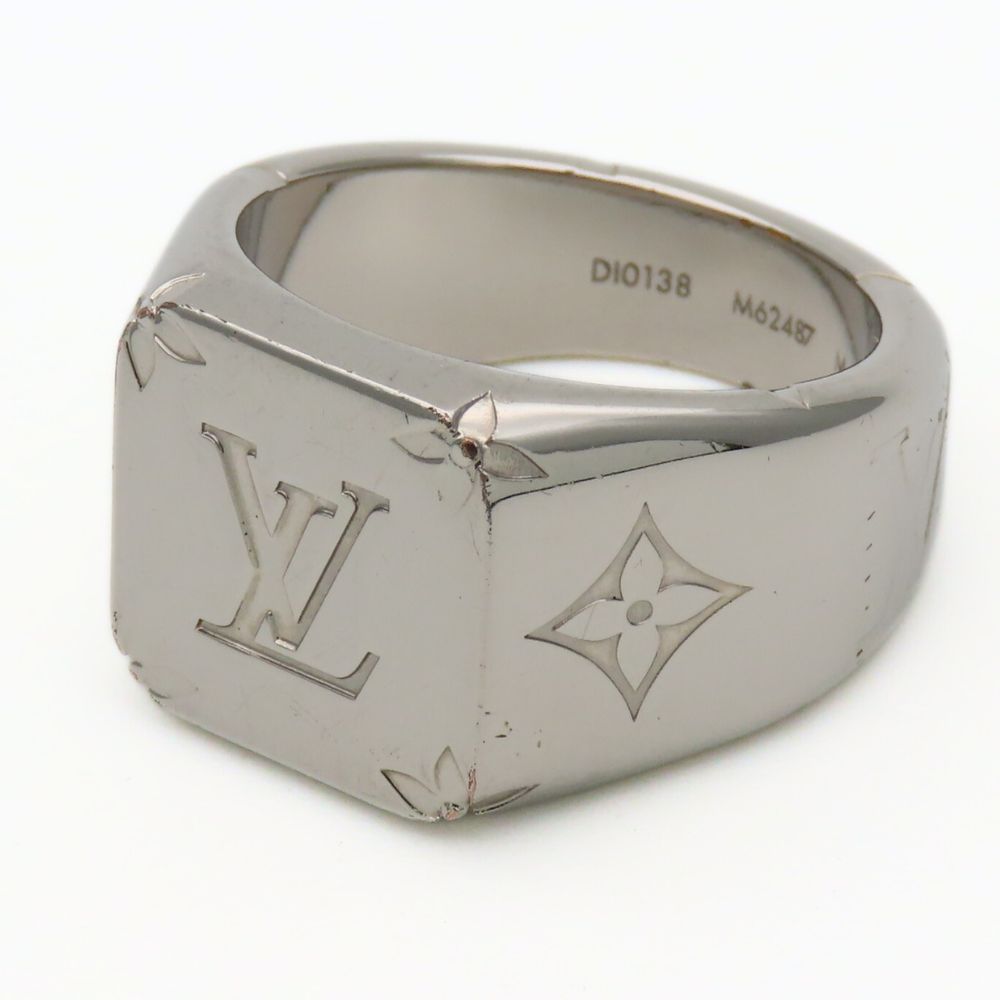 Louis Vuitton Ring Signet Monogram Metal Silver Plated