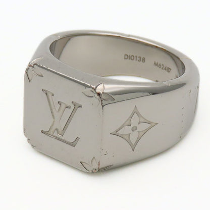 Louis Vuitton Ring Signet Monogram Metal Silver Plated
