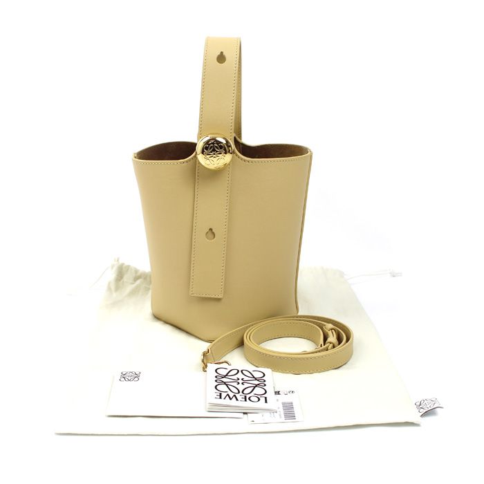 Loewe Pebble Bucket Mini 2-Way Shoulder Bag Dark Butterfly Beige Dark Butter-beige